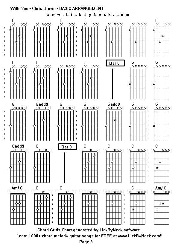 Chord Grids Chart of chord melody fingerstyle guitar song-With You - Chris Brown - BASIC ARRANGEMENT,generated by LickByNeck software.